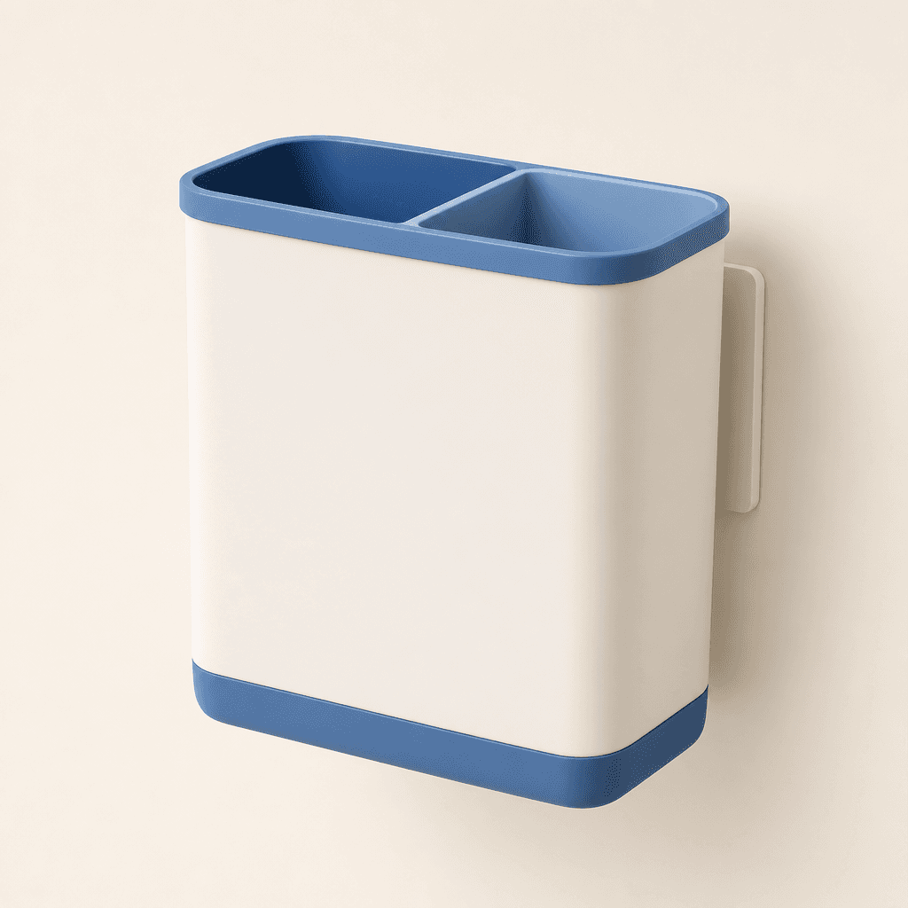 Bathroom Mini Recycler — Slimline two-stream sorting for tight bathroom corners.
