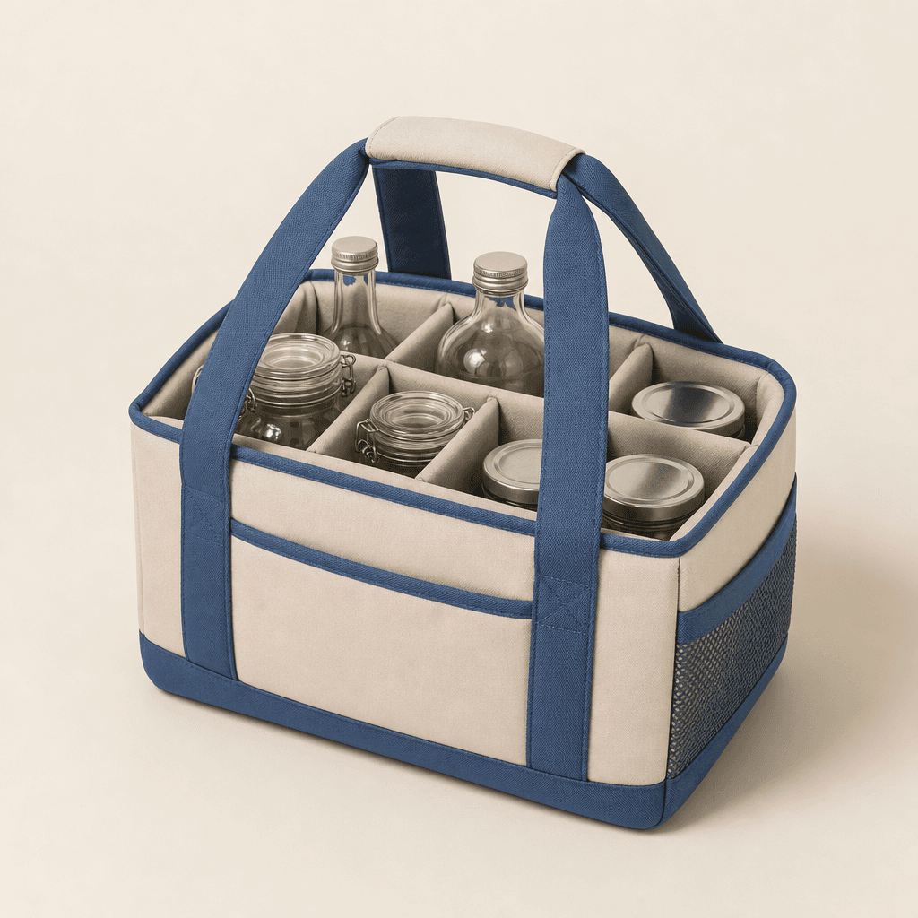 Glass & Bottle Caddy — Padded carrier that moves glass safely to the collection point.