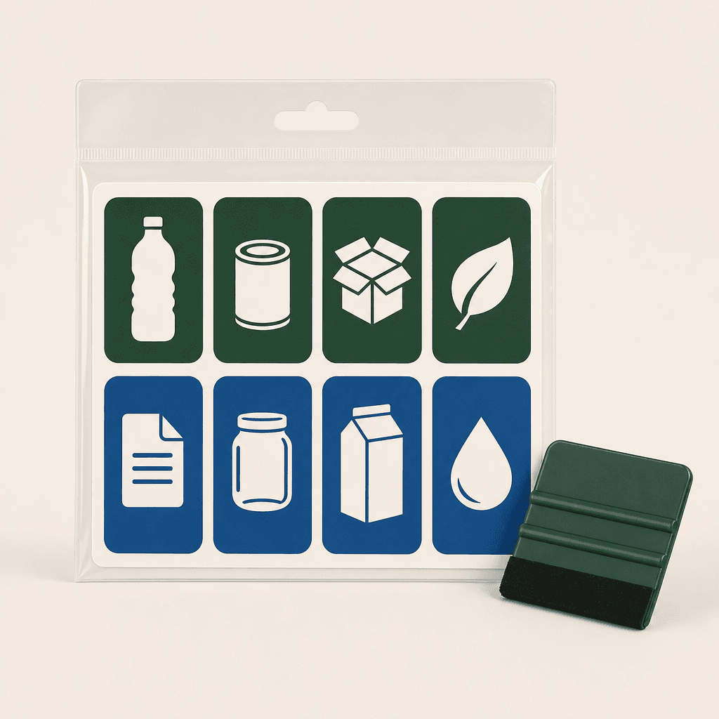Recycling Label Pack Pro — Low-cost add-on that makes any bin instantly clear.