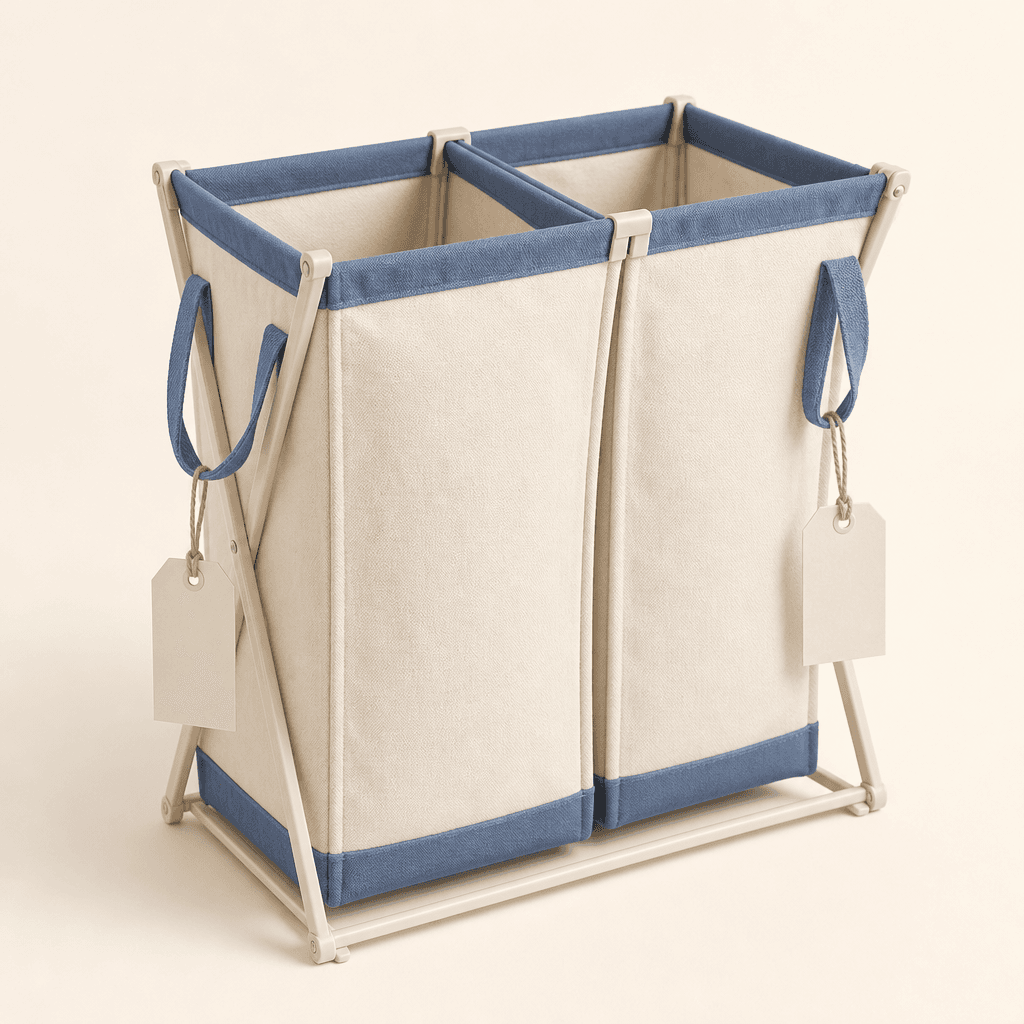 Textile & Donation Hamper — Twin-basket hamper that separates donation from repair textiles.
